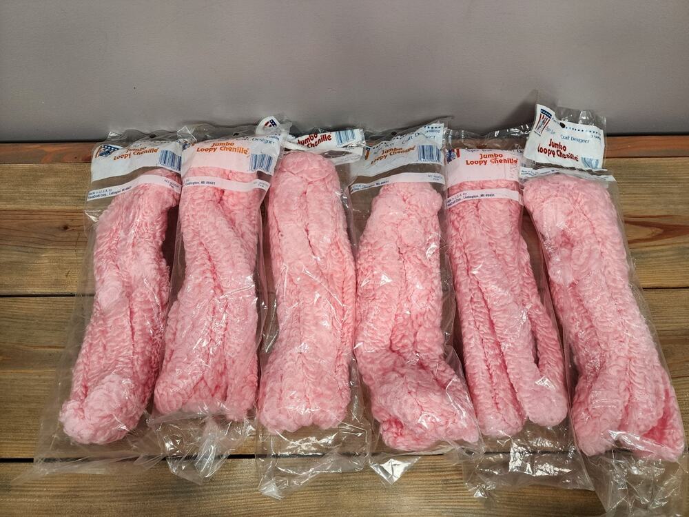 Vintage Super Tex Jumbo Loopy Chenille Pink 3 Yard package Includes 6 Packages